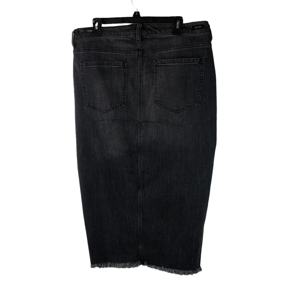 NWT Liverpool High Rise Denim Skirt W/ Slit Frayed Hem 29" Black Midi Size 14 - Picture 3 of 7